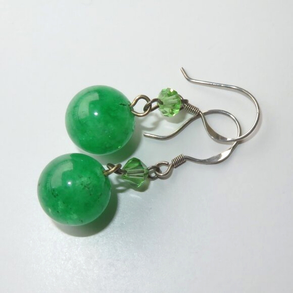 Sterling Silver Green Quartz CZ Dangle Earrings - Picture 3 of 15